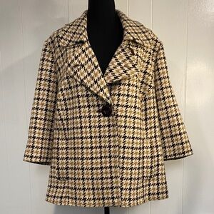 LAL Live A Little Houndstooth Coat | Swing Brown Tan Wool Blend Lined | Size 2X